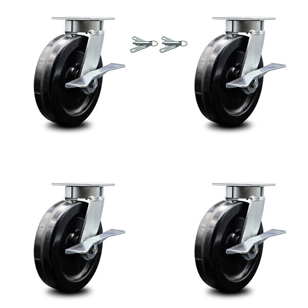 Service Caster 8 Inch Kingpinless Phenolic Wheel Caster Brakes 2 Swivel Locks SCC, 4PK SCC-KP30S820-PHR-SLB-BSL-2-SLB-2 - main